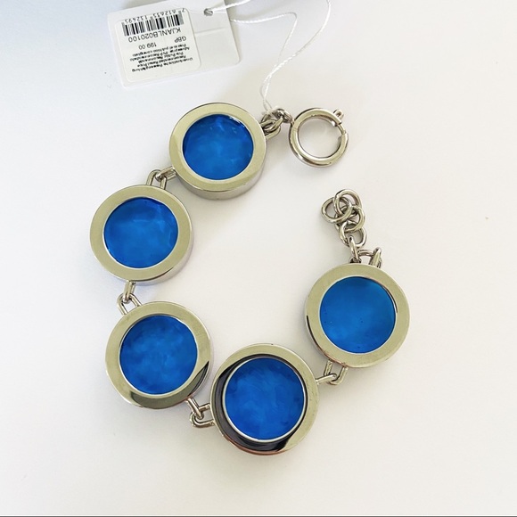 NWT Calvin Klein silver and cobalt blue glass round station bracelet MSRP $199 - Picture 6 of 9